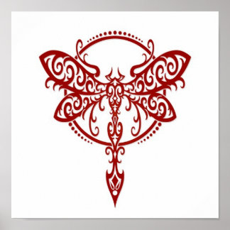 Swirling Red Dragonfly on White Poster