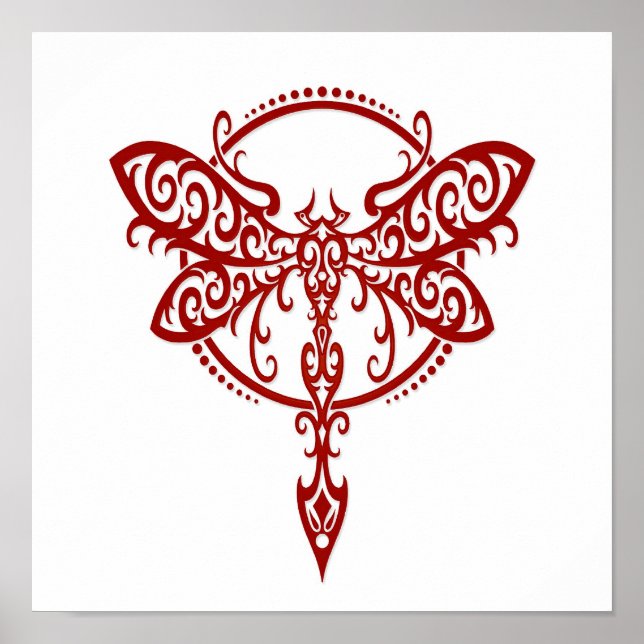 Swirling Red Dragonfly on White Poster (Front)