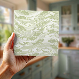 Swirling School of Fish in Green ID1200 Ceramic Tile