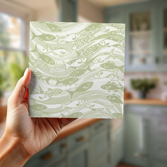 Swirling School of Fish in Green ID1200 Ceramic Tile (Creator Uploaded)
