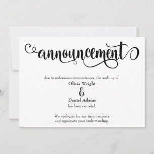 Swirling Script Canceled Wedding Announcement