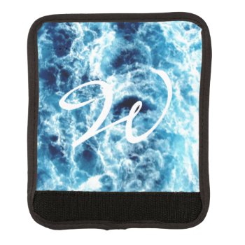 Swirling Sea Monogrammed White Luggage Handle Wrap by h2oWater at Zazzle