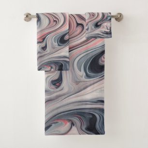 Swirling Shades of Pink, Grey, and White Bath Towel Set