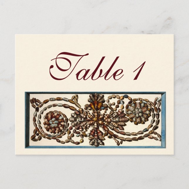 Swirling Shells Wedding Reception Table Numbers (Front)