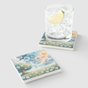 Swirling Skies / Daisies & Quote Stone Coaster