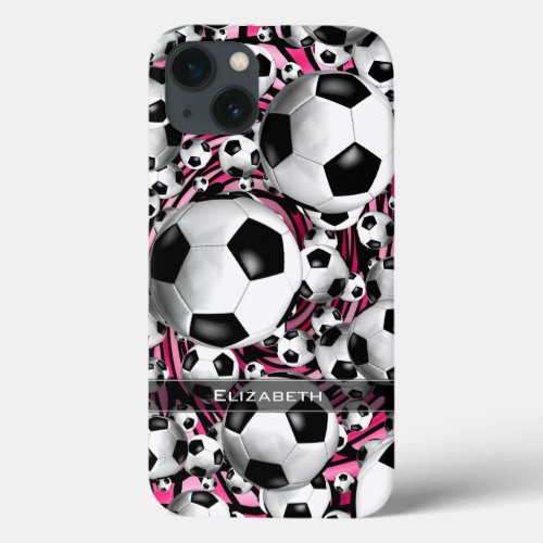 Swirling soccer balls digital art fuchsia girls iPhone 13 case