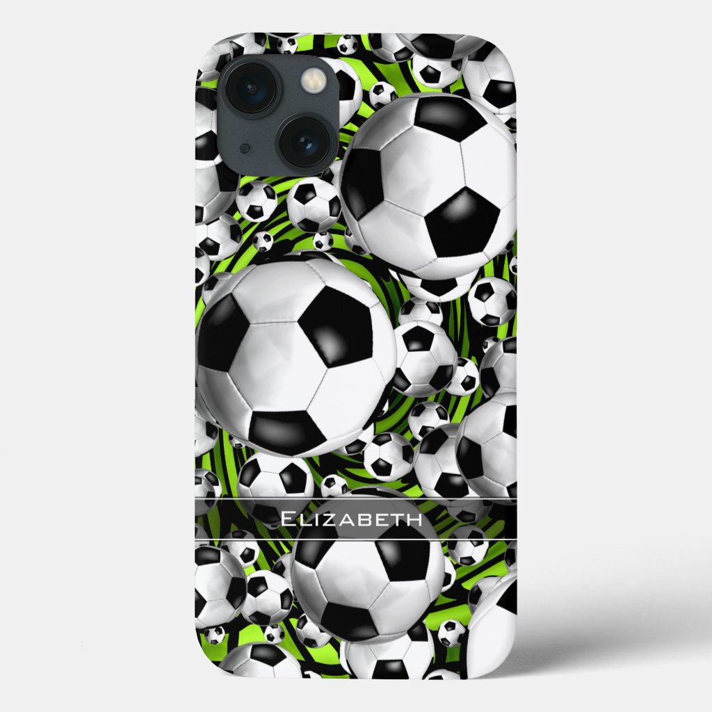 Swirling soccer balls digital art lime girls iPhone case
