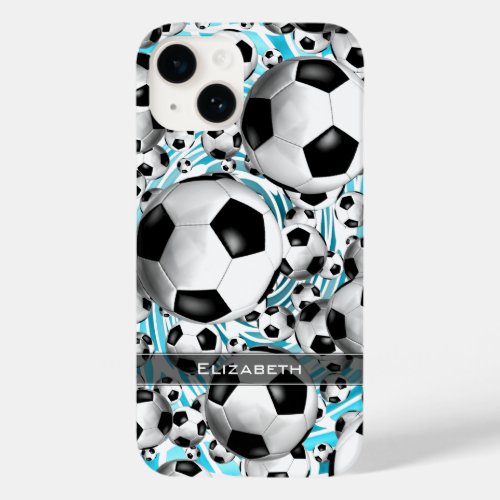 Swirling soccer balls girls turquoise Case_Mate iPhone 14 case