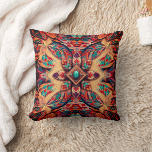 Swirling Southwest Feathers Throw Pillow