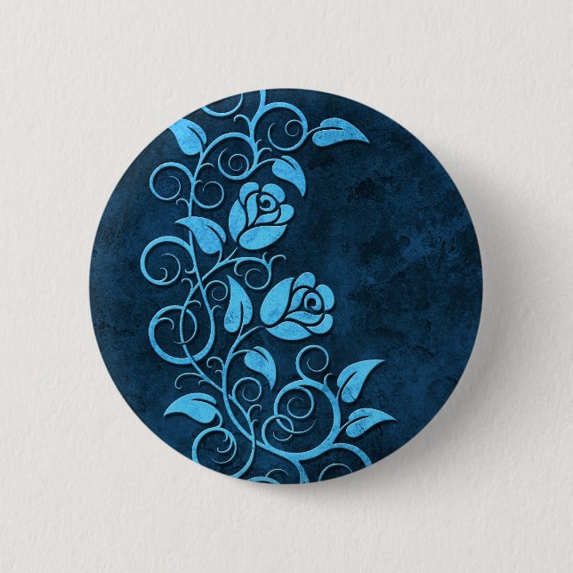 Swirling Stone Roses, blue Pinback Button (Front)