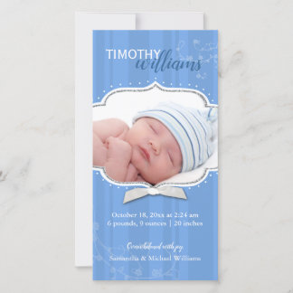 Swirling Stripe Baby Boy Photo Birth Announcements