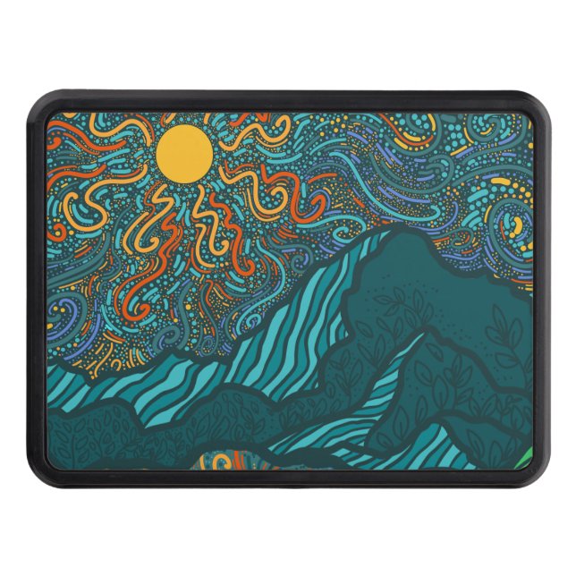 Swirling Sun and Sky with Mountains  Hitch Cover (Front)