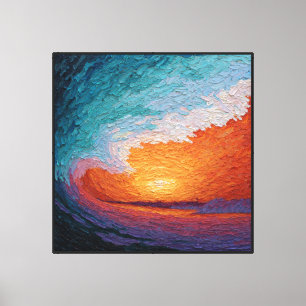 Swirling Sunset Over Ocean Waves Abstract Wall Art
