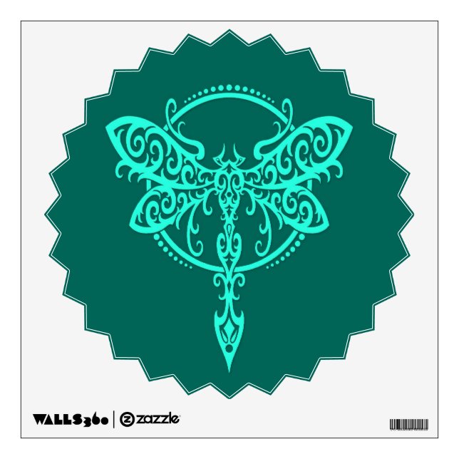 Swirling Teal Blue Dragonfly Wall Decal (Front)