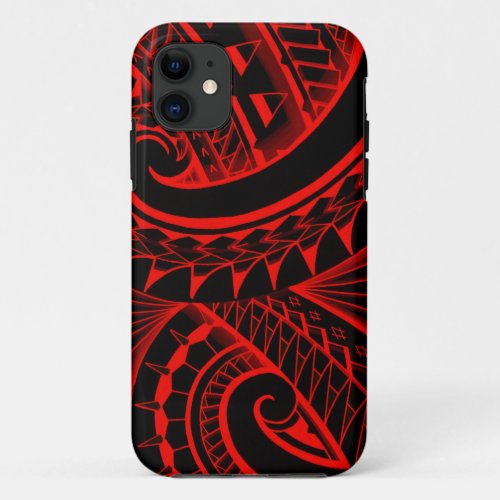 swirling tribal polynesian tatoos in bright colors iPhone 11 case