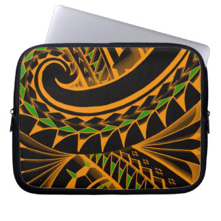 swirling tribal polynesian tatoos in bright colors laptop sleeve