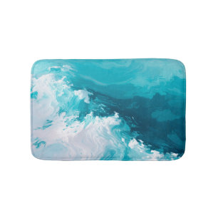 Swirling Turquoise Waves Abstract Ocean Wave Art Bath Mat