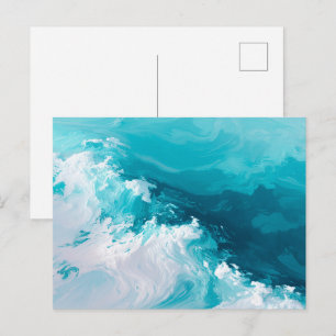 Swirling Turquoise Waves Abstract Ocean Wave Art Postcard