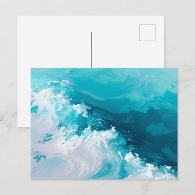 Swirling Turquoise Waves Abstract Ocean Wave Art Postcard (Front/Back)