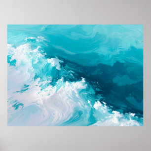 Swirling Turquoise Waves Abstract Ocean Wave Art Poster