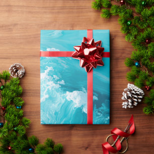 Swirling Turquoise Waves Abstract Ocean Wave Art Wrapping Paper