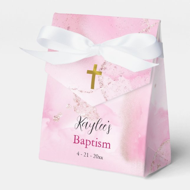 Swirling & Twirling Pink Clouds Baptism Favor Box (Front Side)