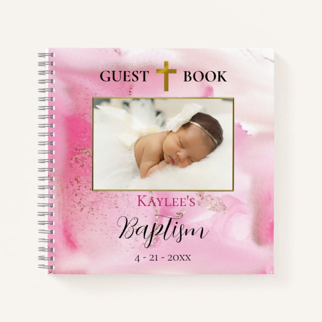 Swirling & Twirling Pink Clouds Baptism Notebook (Front)
