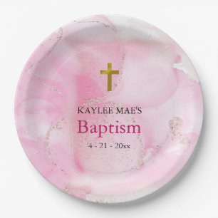 Swirling & Twirling Pink Clouds Baptism  Paper Plates
