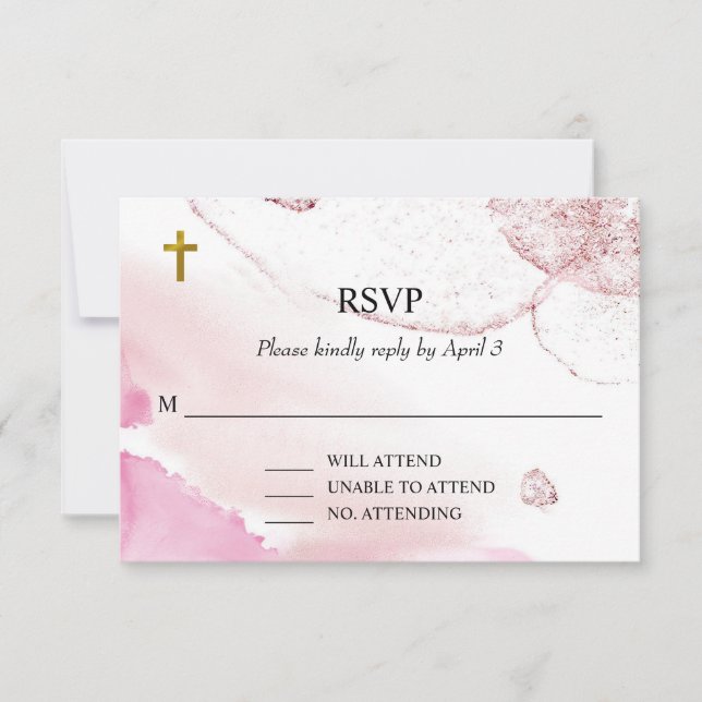 Swirling & Twirling Pink Clouds Baptism RSVP Card (Front)