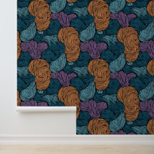 Swirling Waves Abstract Modern Teal Orange Wallpaper