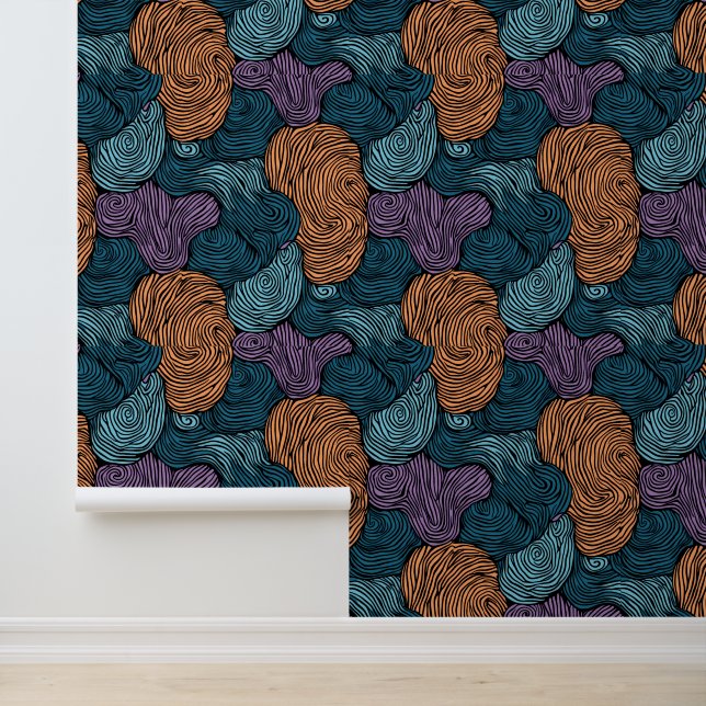 Swirling Waves Abstract Modern Teal Orange Wallpaper (Application)