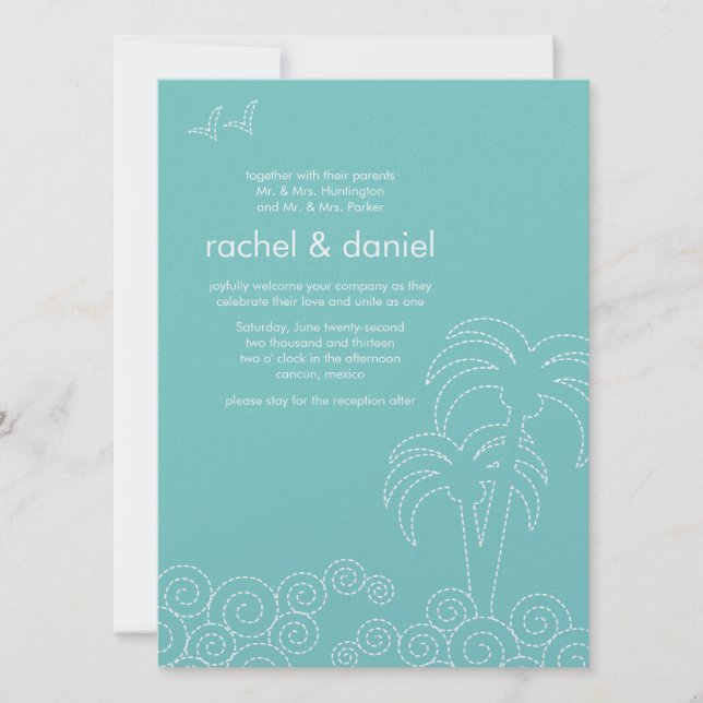 Swirling Waves Beach Wedding Invitation (Front)