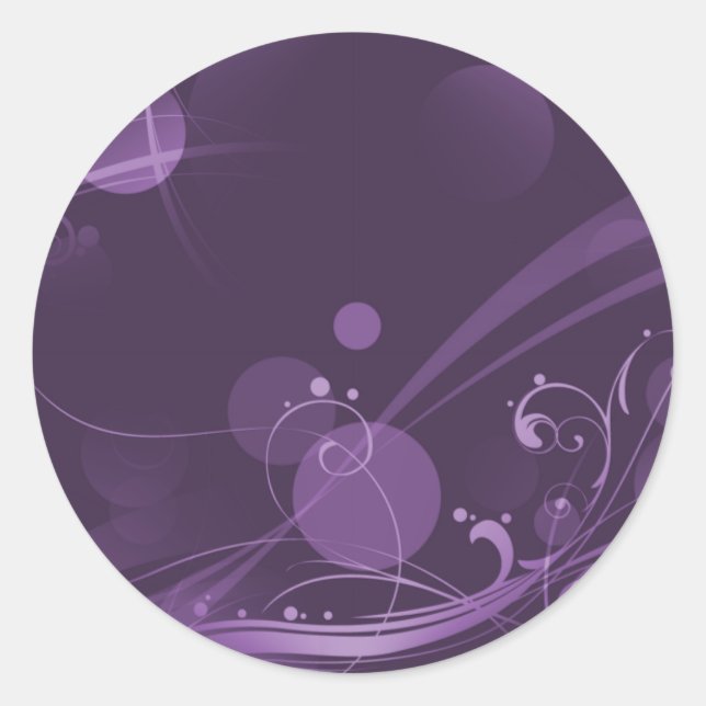 SWIRLS AND CIRCLE DOTS DARK PURPLE CLASSIC ROUND STICKER (Front)
