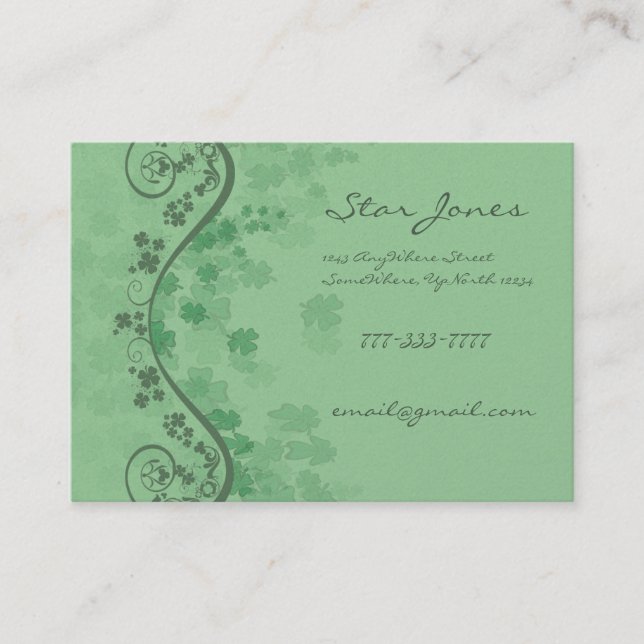 Swirls and Clover and Shamrocks Galore Business Card (Front)