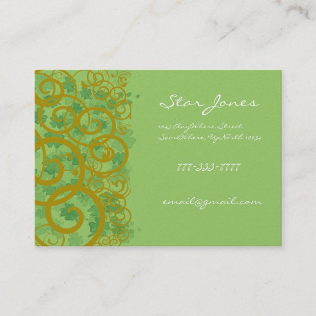 Swirls and Clover and Shamrocks Galore Business Card (Front)