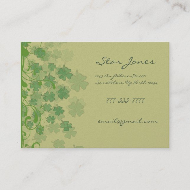 Swirls and Clover and Shamrocks Galore Business Card (Front)