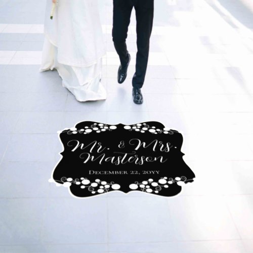 Swirls and Curls Black Mr and Mrs Name Wedding Flo Floor Decals
