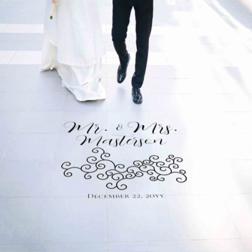 Swirls and Curls Black Mr and Mrs Name Wedding Floor Decals