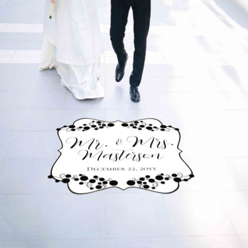 Swirls and Curls White Mr and Mrs Name Wedding  Floor Decals