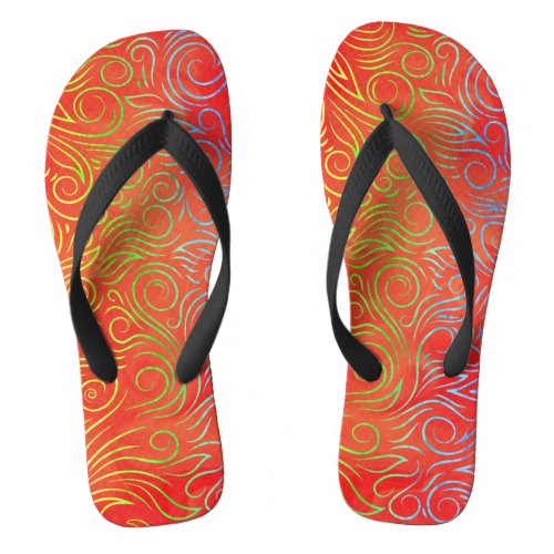 Swirls and Leaves Pattern _ Cherry Red Flip Flops