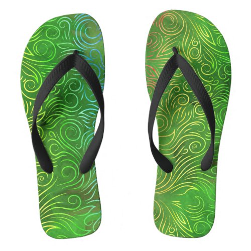 Swirls and Leaves Pattern _ Forest Green Flip Flops