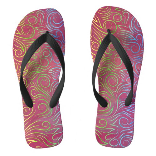 Swirls and Leaves Pattern _ Merry Magenta Flip Flops