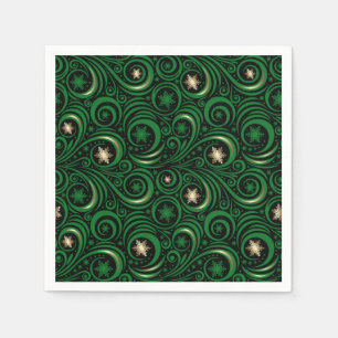 Swirls and Snowflakes Gold and Green Napkins