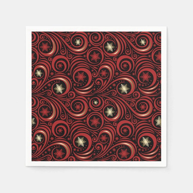 Swirls and Snowflakes Red and Gold Napkins (Front)