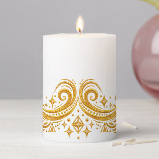 Swirls and Stars Golden Art Celestial Pillar Candle