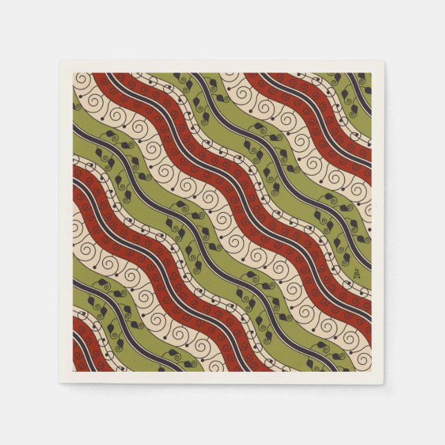 Swirls and Waves in Red, Green and Cream Napkins (Front)