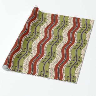 Swirls and Waves in Red, Green and Cream Wrapping Paper