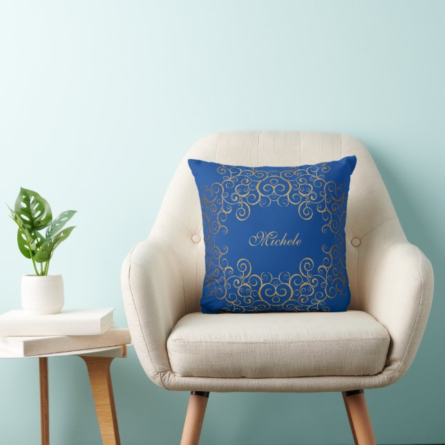 Swirls Arabesque Monogrammed Throw Pillow (Chair)