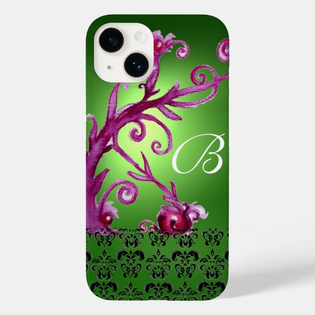SWIRLS, BERRIES DAMASK MONOGRAM pink black  green Case-Mate iPhone Case (Back)