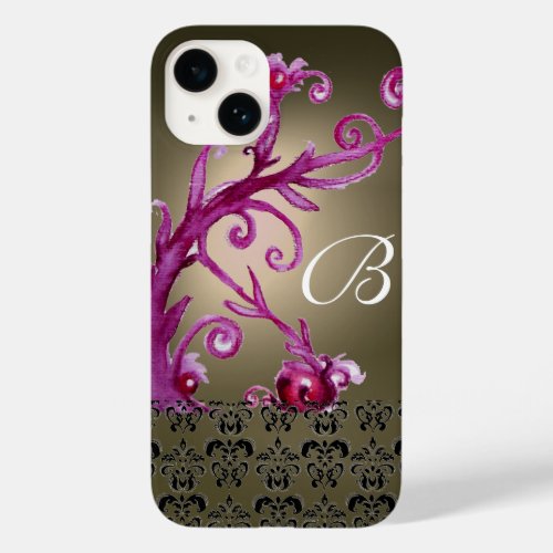 SWIRLS BERRIES DAMASK MONOGRAM pink black grey Case_Mate iPhone 14 Case